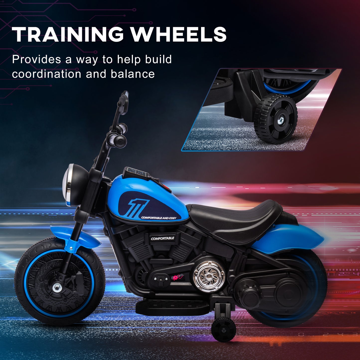 VarietyKart 6V Kids Motorcycle with Training Wheels, Foot Pedal, Headlight, Music, Forward/Reverse, Single-Button Start,