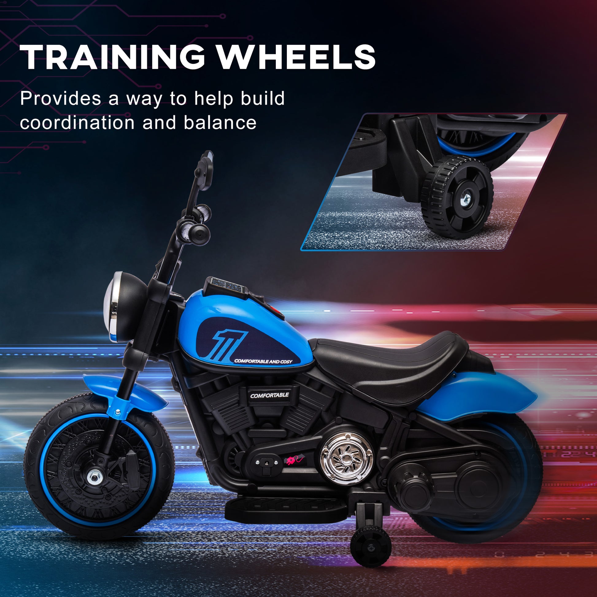 VarietyKart 6V Kids Motorcycle with Training Wheels, Foot Pedal, Headlight, Music, Forward/Reverse, Single-Button Start,