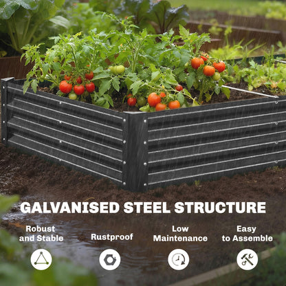 12 x 4 x 1ft Galvanized Raised Garden Bed, Reinforced Outdoor Planter Box with Open Bottom, Dark Grey
