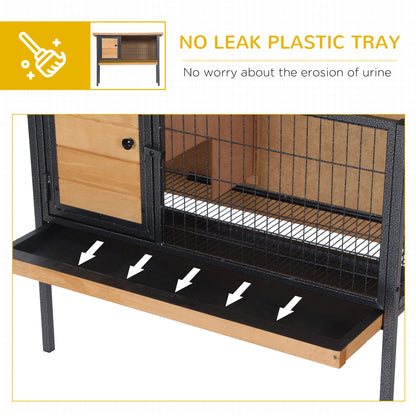 Rabbit Hutch, Wooden Bunny Cage Indoor Outdoor Bunny Hutch with Tray and Openable Water-Resistant Roof, Yellow