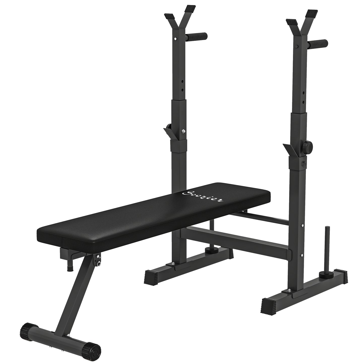 Soozier Adjustable Weight Bench, Foldable Bench Press with Barbell Rack and Dip Station for Home Gym, Strength Training 