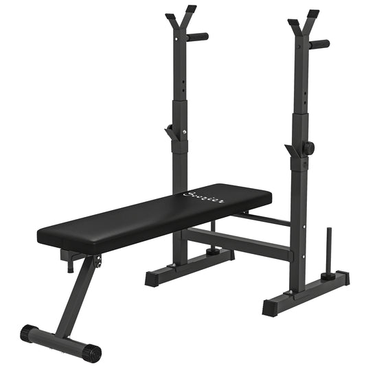 Soozier Adjustable Weight Bench, Foldable Bench Press with Barbell Rack and Dip Station for Home Gym, Strength Training 