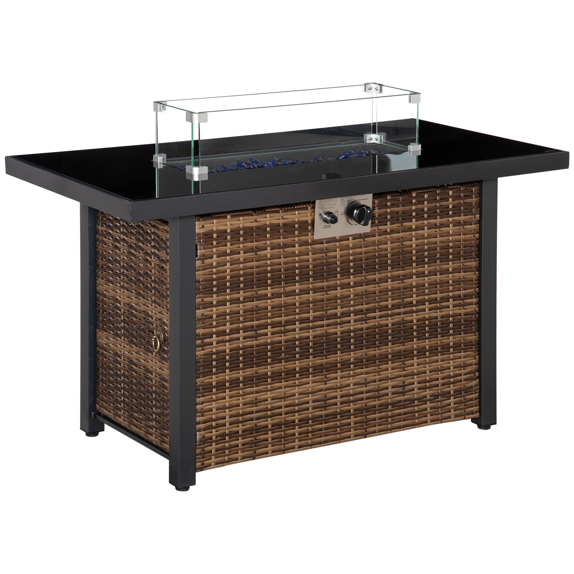 Outdoor Propane Gas Fire Pit Table, 50,000 BTU Electric Ignition Gas Firepit with Glass Cover, Black Glass Tabletop and 