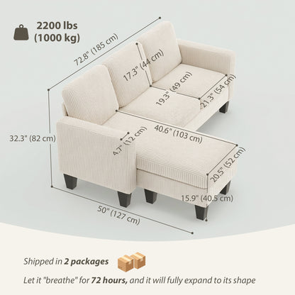 Sectional Sofa, L Shaped Couch, with Changeable Chaise or Ottoman, Cream White