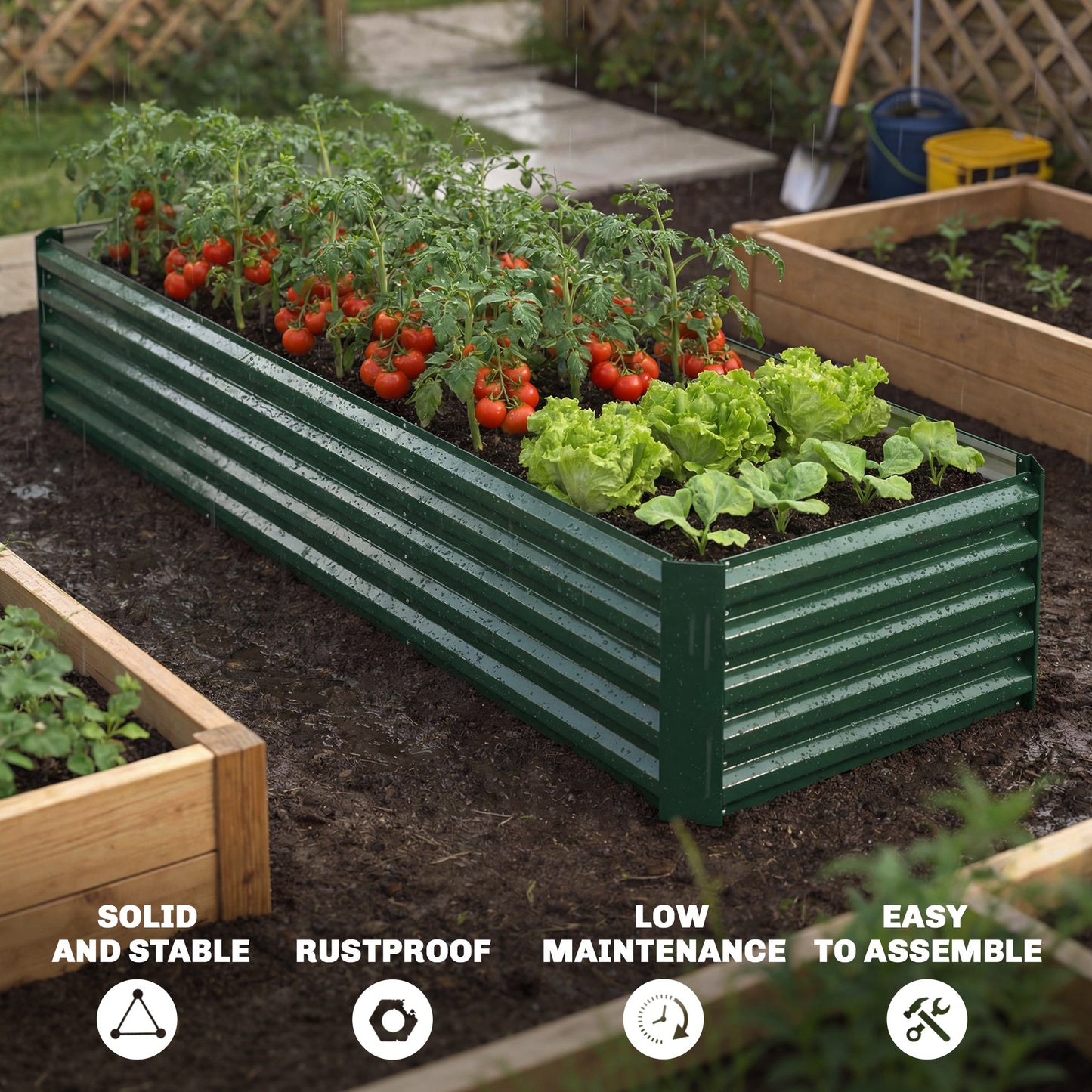 8 x 2.6 x 1.5ft Galvanized Raised Garden Bed, Reinforced Outdoor Planter Box with Open Bottom, Green