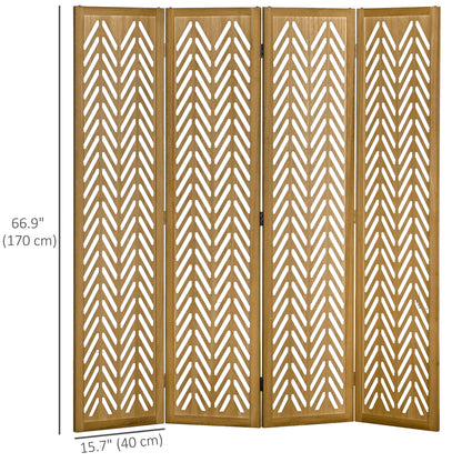 4 Panel Room Divider, 5.6ft Tall Wood Folding Privacy Screens, Freestanding Partition Wall Dividers, Light Brown
