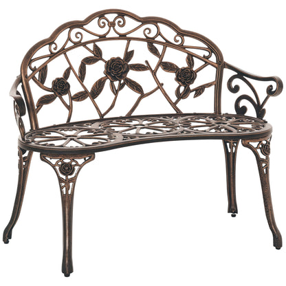 40" Outdoor Garden Bench, Cast Aluminum Antique Rose Style Patio Garden Park Loveseat Bench for Backyard, Porch, Balcony