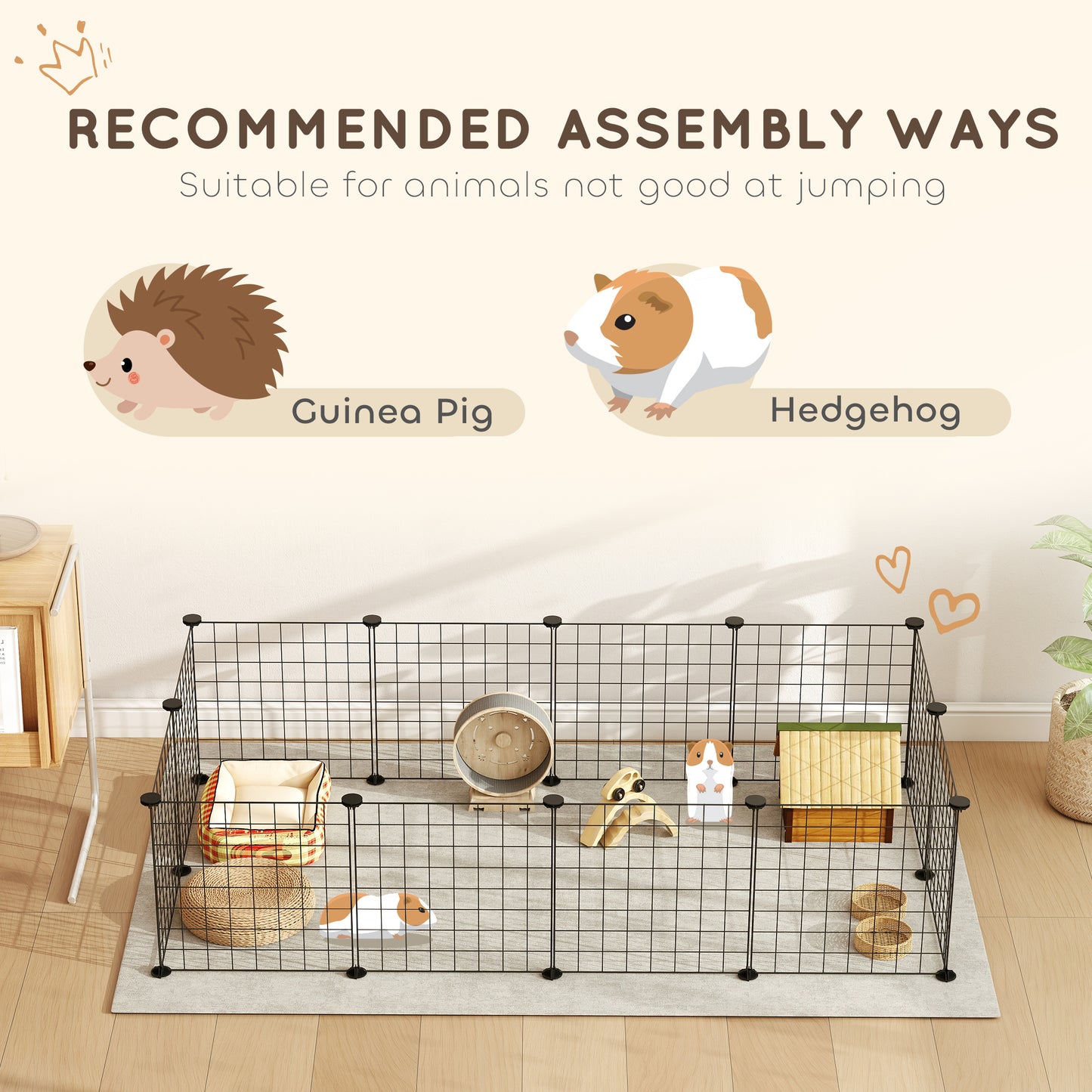 Pet Playpen, DIY Cage House for Small Animals, Guinea Pigs, Hedgehogs, Black