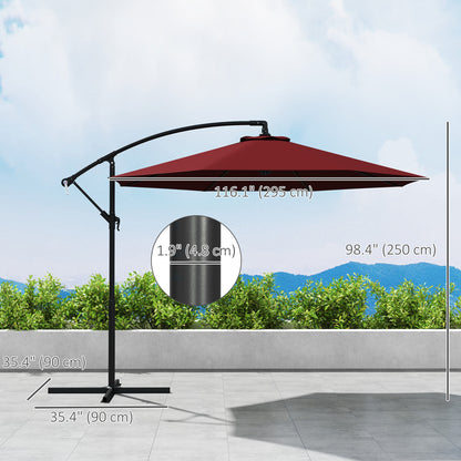 9.7ft Offset Patio Umbrella Garden Hanging Parasol Banana Cantilever Umbrella with Base, Crank, Wine Red