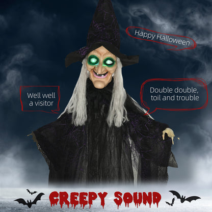 6' Life Size Black Witch Outdoor Halloween Decoration, Halloween Prop w/ Light Up Eyes