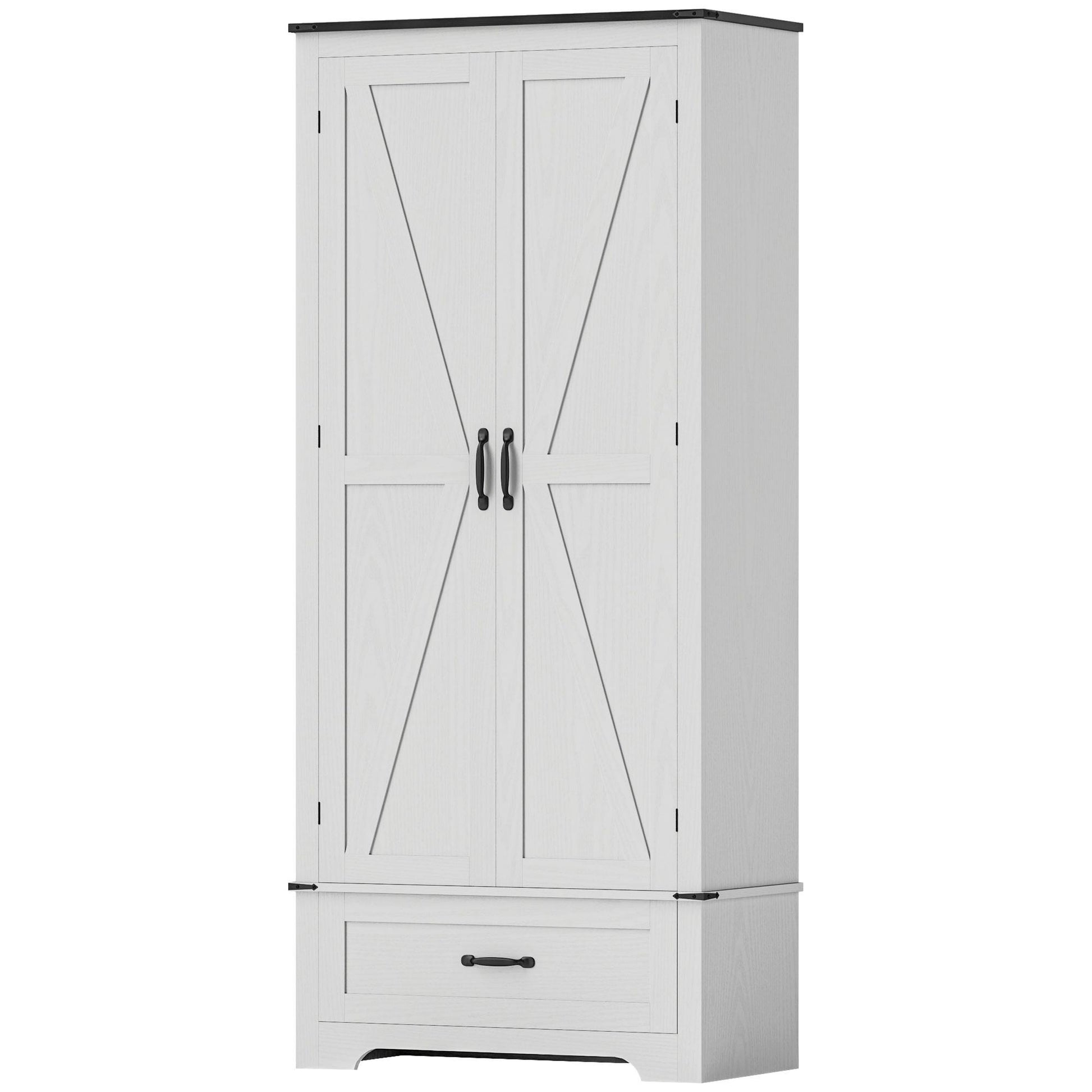 72" Farmhouse Pantry Cabinet with Adjustable Shelves, Kitchen Pantry Cabinet with 2 Doors, White Wood Grain