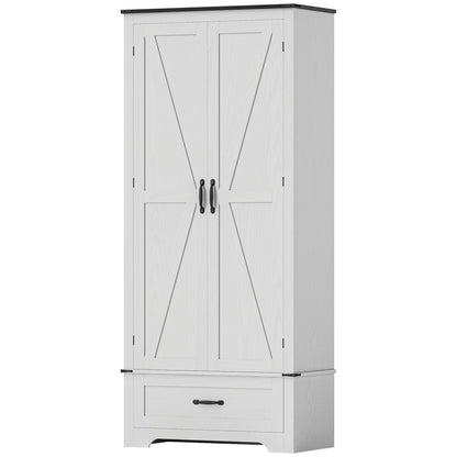 72" Farmhouse Pantry Cabinet with Adjustable Shelves, Kitchen Pantry Cabinet with 2 Doors, White Wood Grain