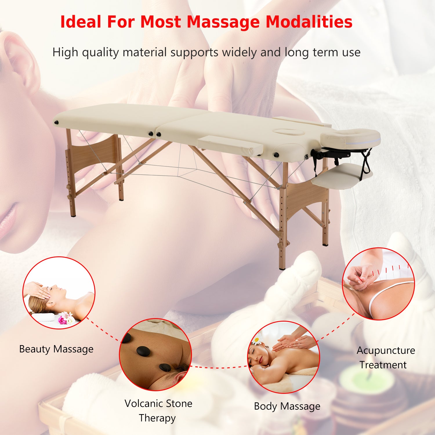 Height Adjustable Professional Salon Spa Facial Couch Bed, Portable Folding Massage Table, Beige