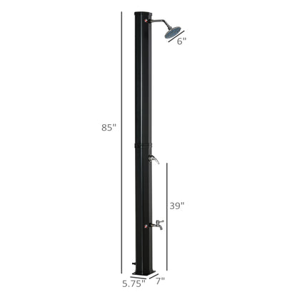 7ft Outdoor Solar Heated Shower with 360 Rotating Shower Head, Foot Shower Faucet, Temperature and Pressure Adjustable