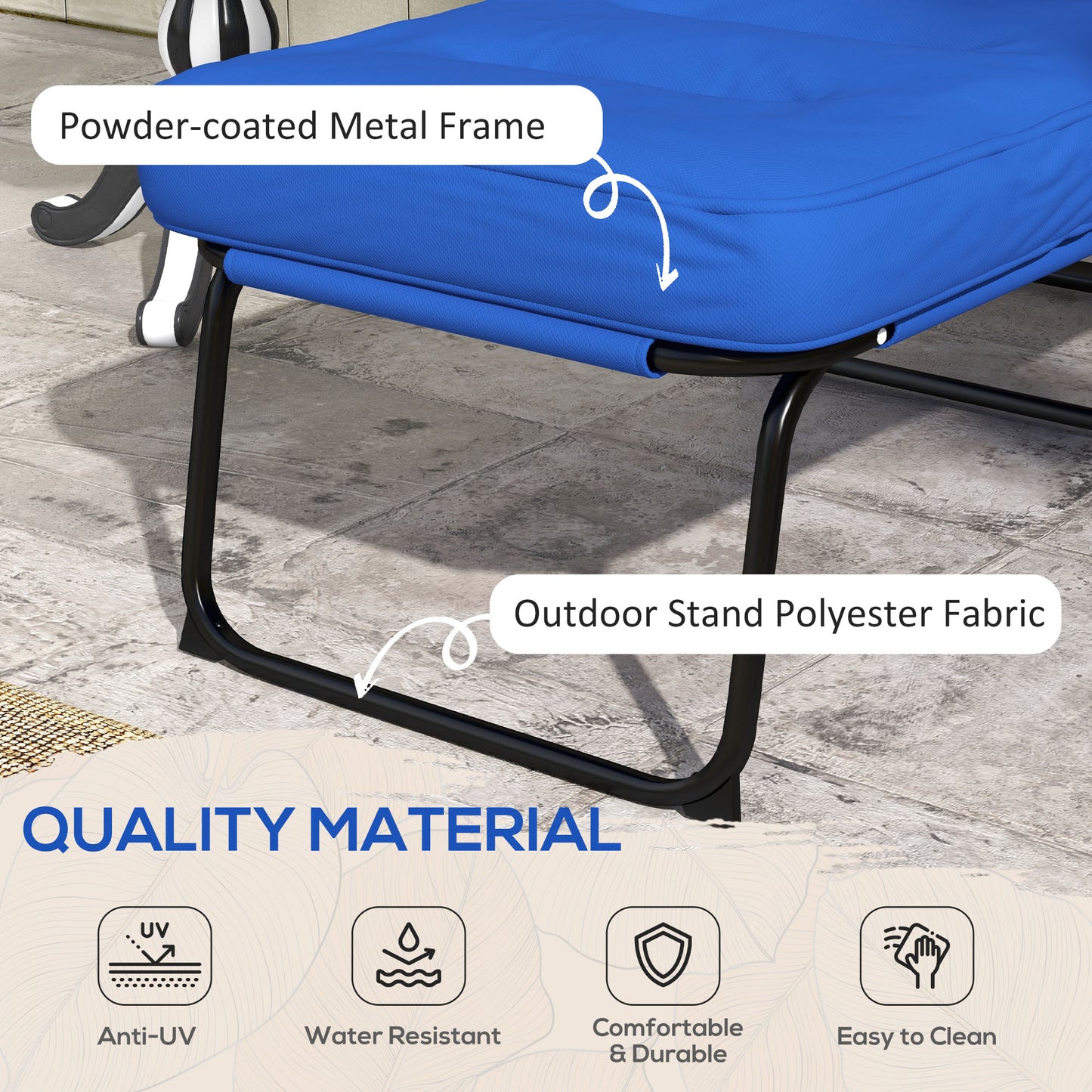 Outdoor Lounge Chair with Padded Cushion, Folding Reclining Patio Garden Chair with Recline Back, Footrest, for Poolside