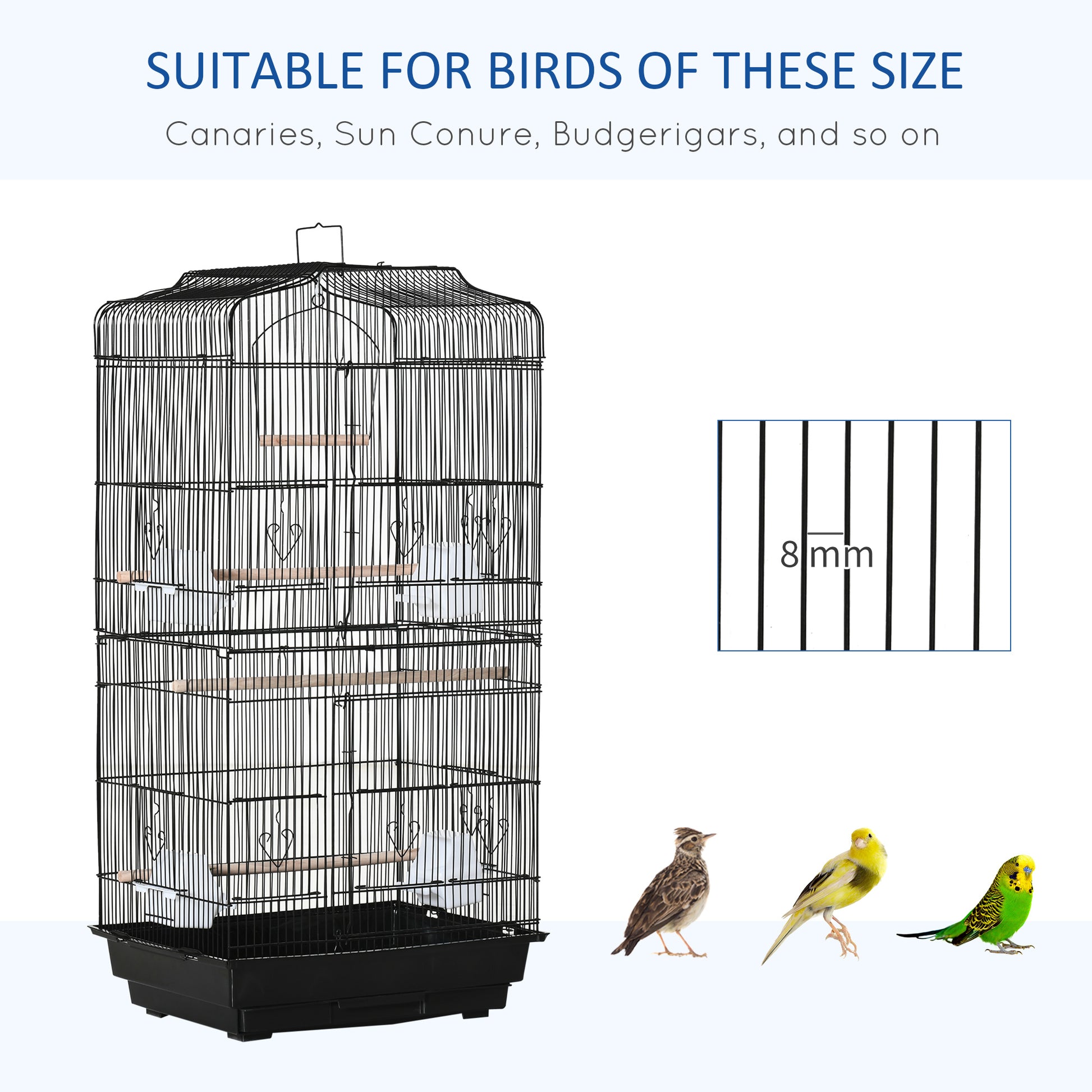 36" Bird Cage, Macaw Play House, Cockatoo, Parrot, Finch Flight Cage, 2 Doors Perch, 4 Feeder Pet Supplies, Black