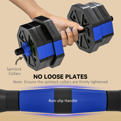 Soozier 6-in-1 Adjustable Dumbbell Set, Used as Kettlebell, Barbell, Dumbbell, Push-Up Stand, 44lbs Free Weights Set, Bl