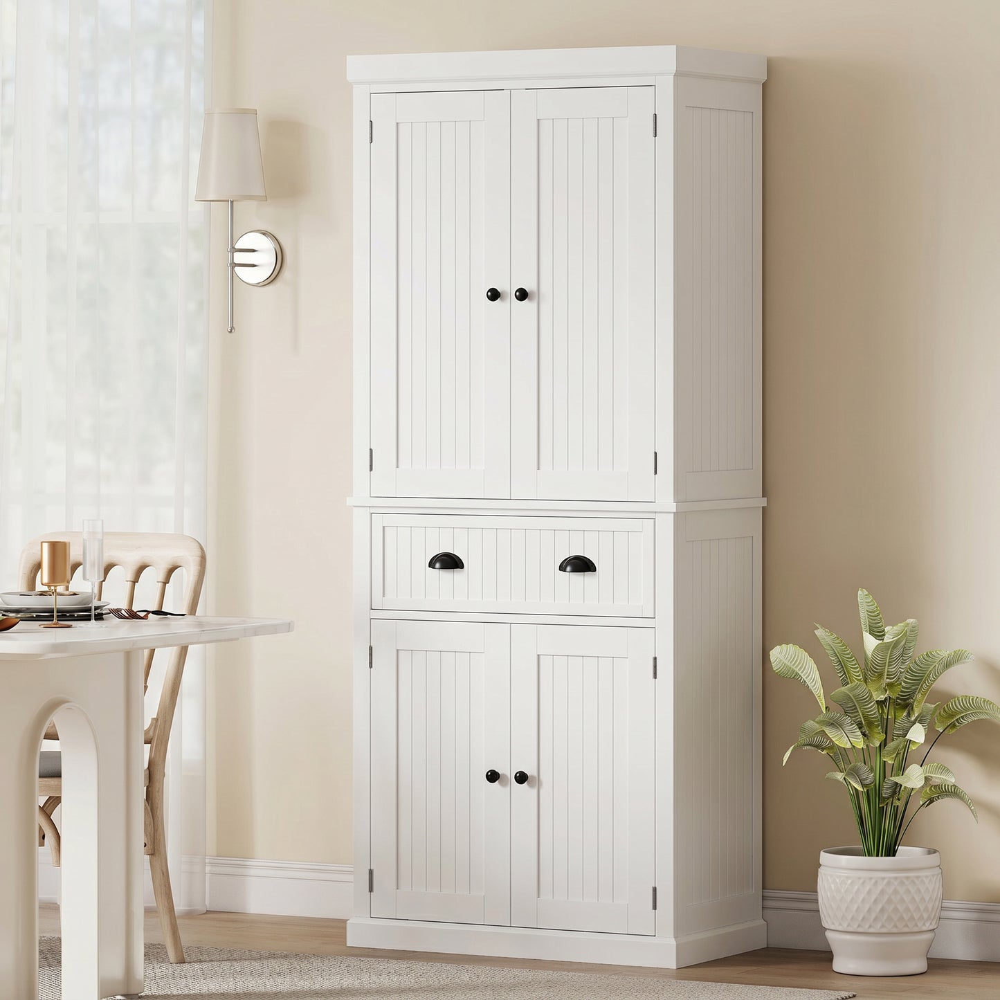 72" Kitchen Pantry, Freestanding Storage Cabinet with Drawer, Doors, White