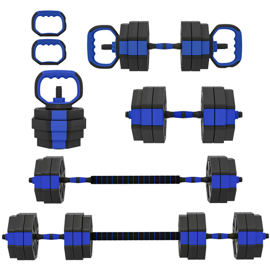 Soozier 6-in-1 Adjustable Dumbbell Set, Used as Kettlebell, Barbell, Dumbbell, Push-Up Stand, 66lbs Free Weights Set, Bl