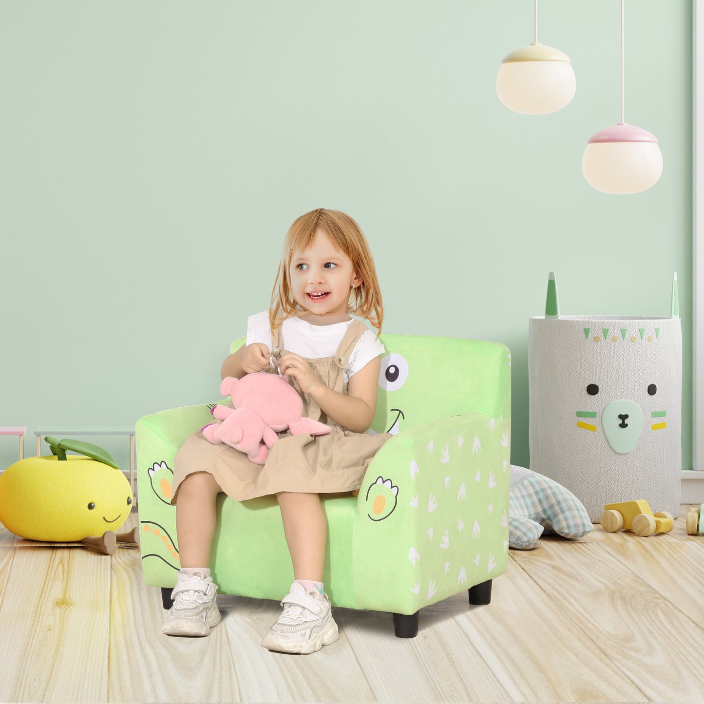 Qaba Kids Sofa, Armrest Chair for Preschool, Toddler Couch for Kids Room, Kindergarten with Cute Animal Print, Super-sof
