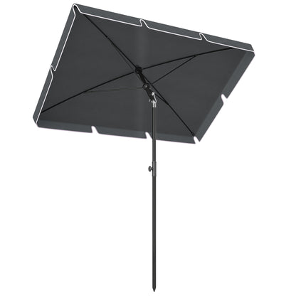 6.5x4ft Rectangle Patio Umbrella Aluminum Tilt Adjustable Garden Parasol Sun Shade Outdoor Canopy Grey