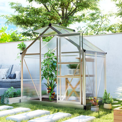 6' x 4' x 6.6' Polycarbonate Greenhouse, Walk-In Green House Kit Garden, Plants Grow, Galvanized Sheet Aluminum Frame wi