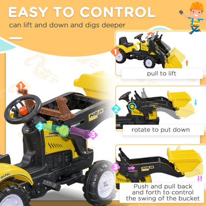 VarietyKart Ride on Tractor for Kids, Pedal Construction Car with Front Loader Digger for 3 Years Old, Yellow