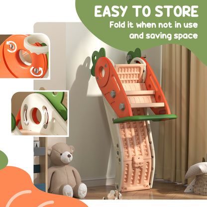 Qaba 3 in 1 Foldable Toddler Slide with Basketball Hoop, Climber, for 1-3 Years Old, Orange