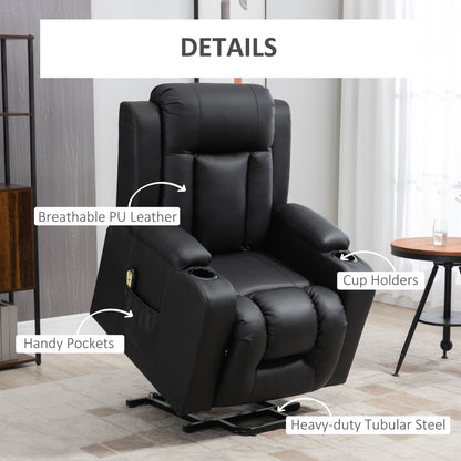 Power Lift Recliner Chair for Elderly, PU Leather Electric Recliner Chair with Footrest, Remote Control, Side Pockets an