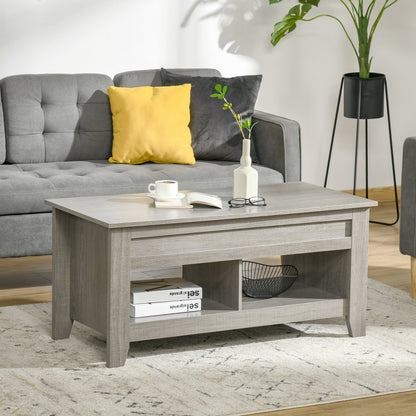 Lift Top Coffee Table with Hidden Storage Compartment and Open Shelves, Lift Tabletop Pop-Up Center Table for Living Roo