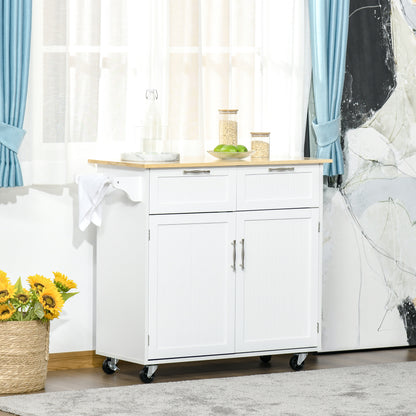 Rolling Kitchen Island with Storage, Rubber Wood Top and Towel Rack - White - Image 7