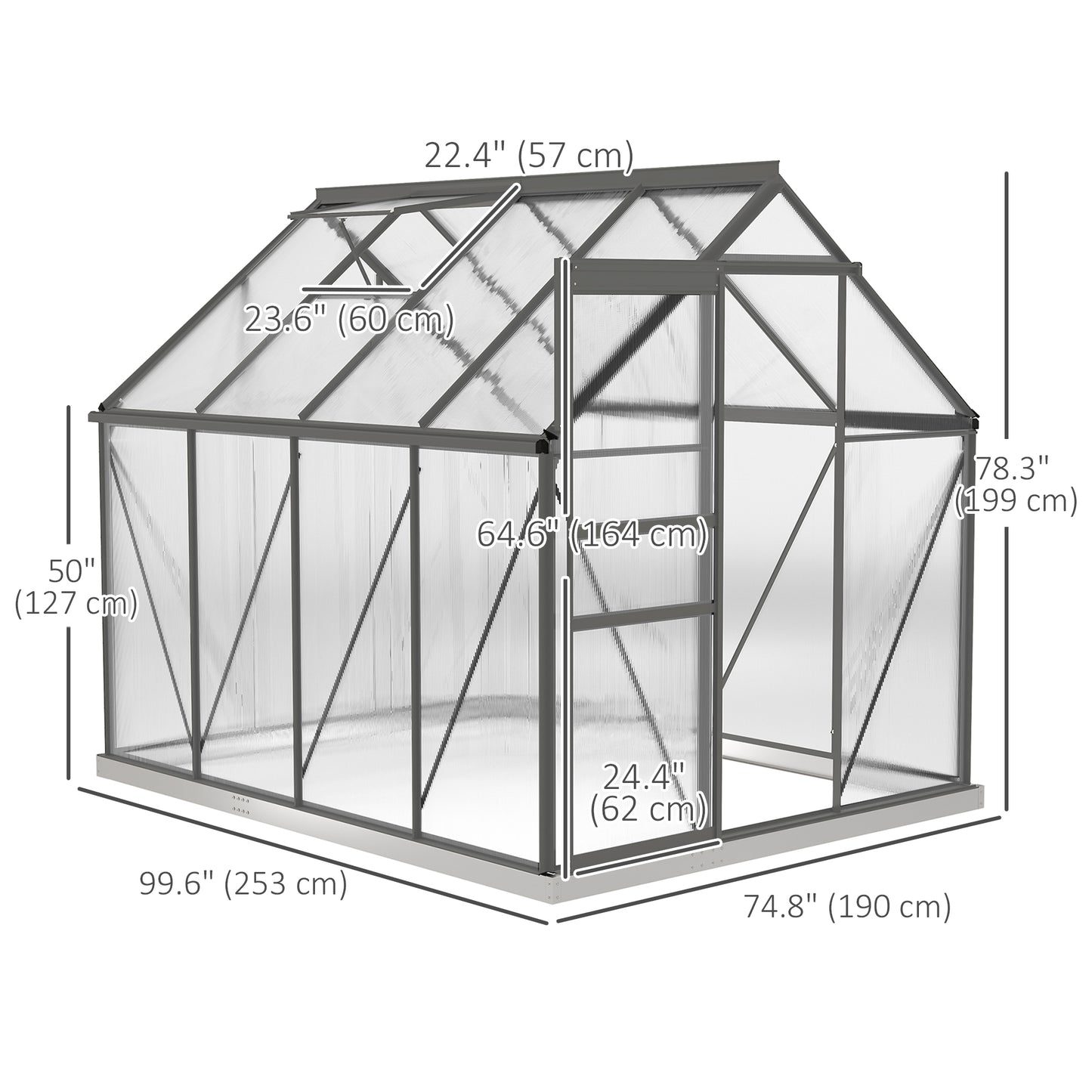 6' x 8' x 6.5' Polycarbonate Greenhouse, Walk-in Green House with Adjustable Roof Vent Galvanized Base Sliding Door Rain