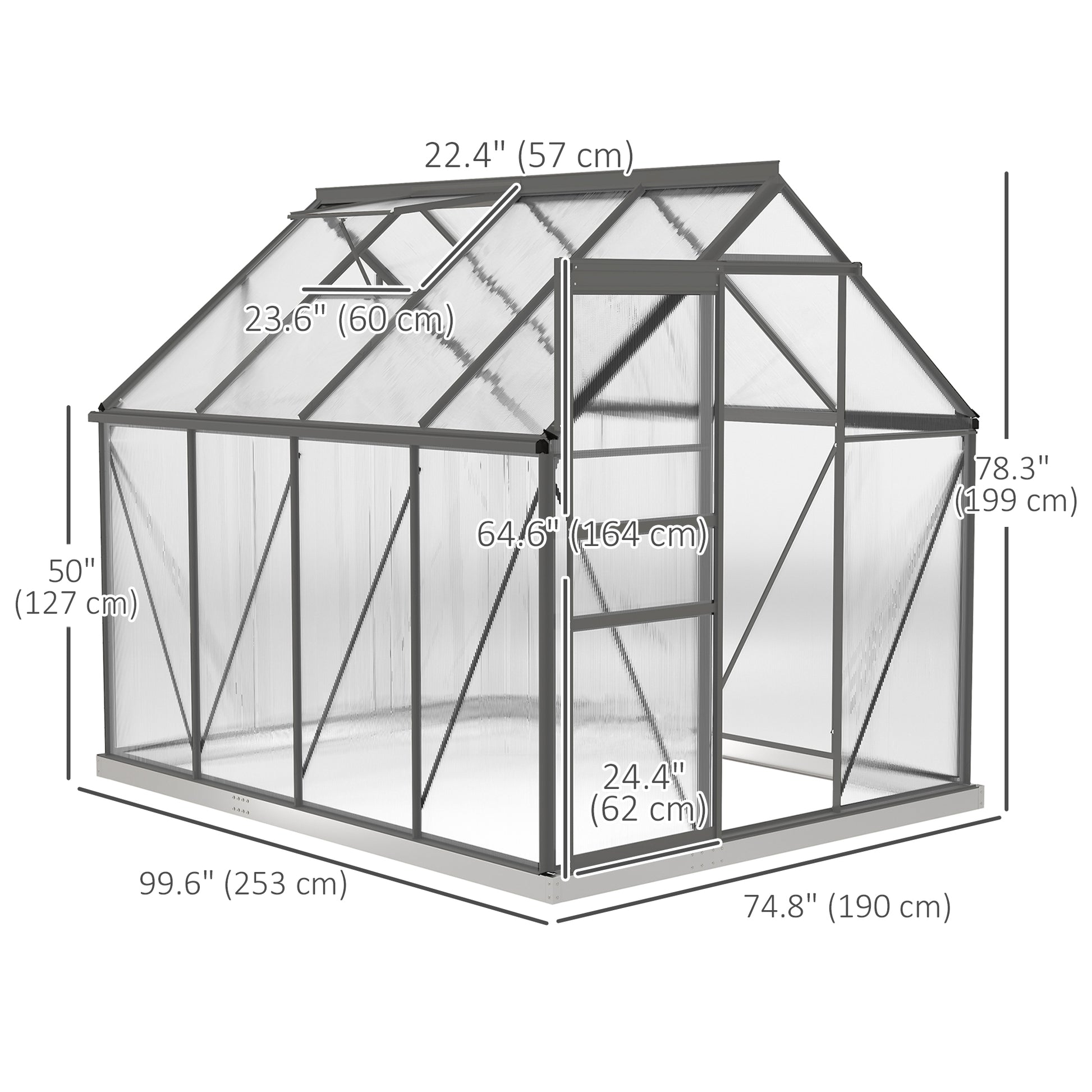 6' x 8' x 6.5' Polycarbonate Greenhouse, Walk-in Green House with Adjustable Roof Vent Galvanized Base Sliding Door Rain