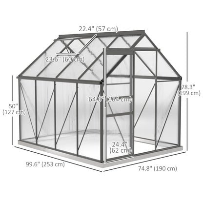6' x 8' x 6.5' Polycarbonate Greenhouse, Walk-in Green House with Adjustable Roof Vent Galvanized Base Sliding Door Rain