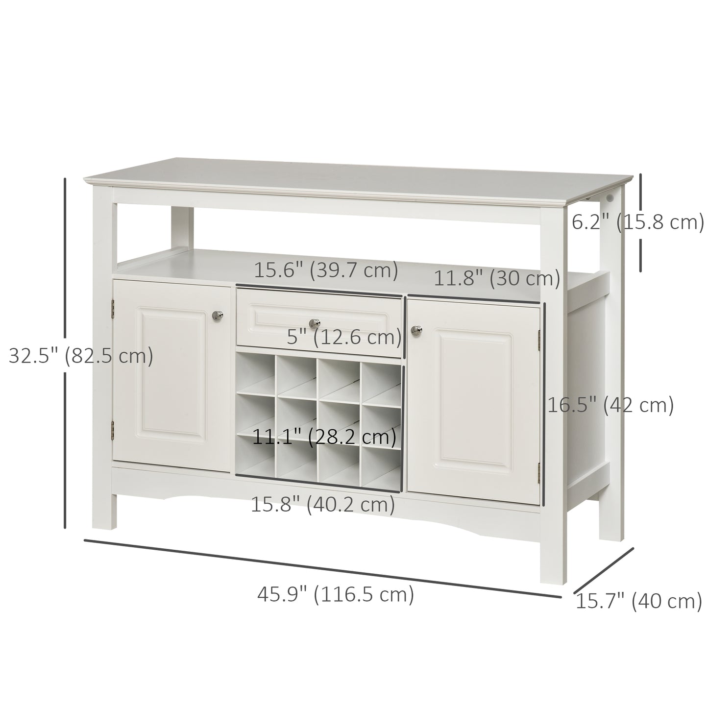 Modern Kitchen Buffet Bar Cabinet Storage Sideboard Dining Server with Drawer & 12-Bottle Wine Rack for Living Room, Whi