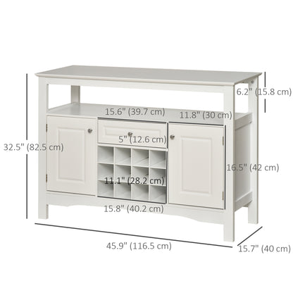 Modern Kitchen Buffet Bar Cabinet Storage Sideboard Dining Server with Drawer & 12-Bottle Wine Rack for Living Room, Whi