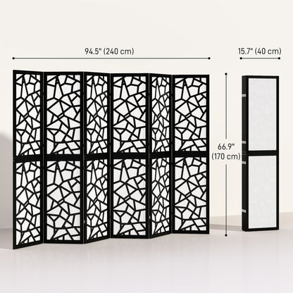 6 Panel Room Divider, 5.6 FT Lightweight Folding Privacy Screen with Geometric Pattern for Living Room, Bedroom, Black