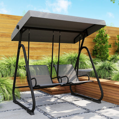 Patio Swing Chair w/Adjustable Canopy Outdoor Porch Swing w/Dual Independent Seats 2-Seat Grey