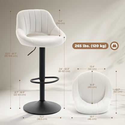 Bar Stools Set of 2, Swivel Counter Height Barstools with Adjustable Height and Cutout Back, Velvet Upholstered Bar Chai