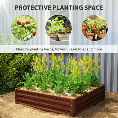 4' x 4' x 1' Raised Garden Bed Galvanized Steel Planter Box for Vegetables, Flowers, Herbs, Dark Brown Wood Effect