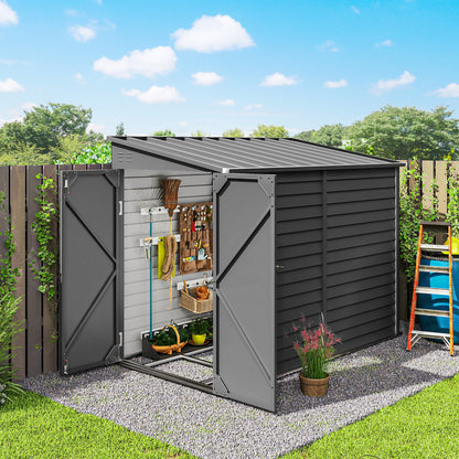 4.6' x 9' Steel Outdoor Storage Shed, Lean to Shed, Metal Tool House with Foundation Kit, Lockable Doors, Gloves and 2 A