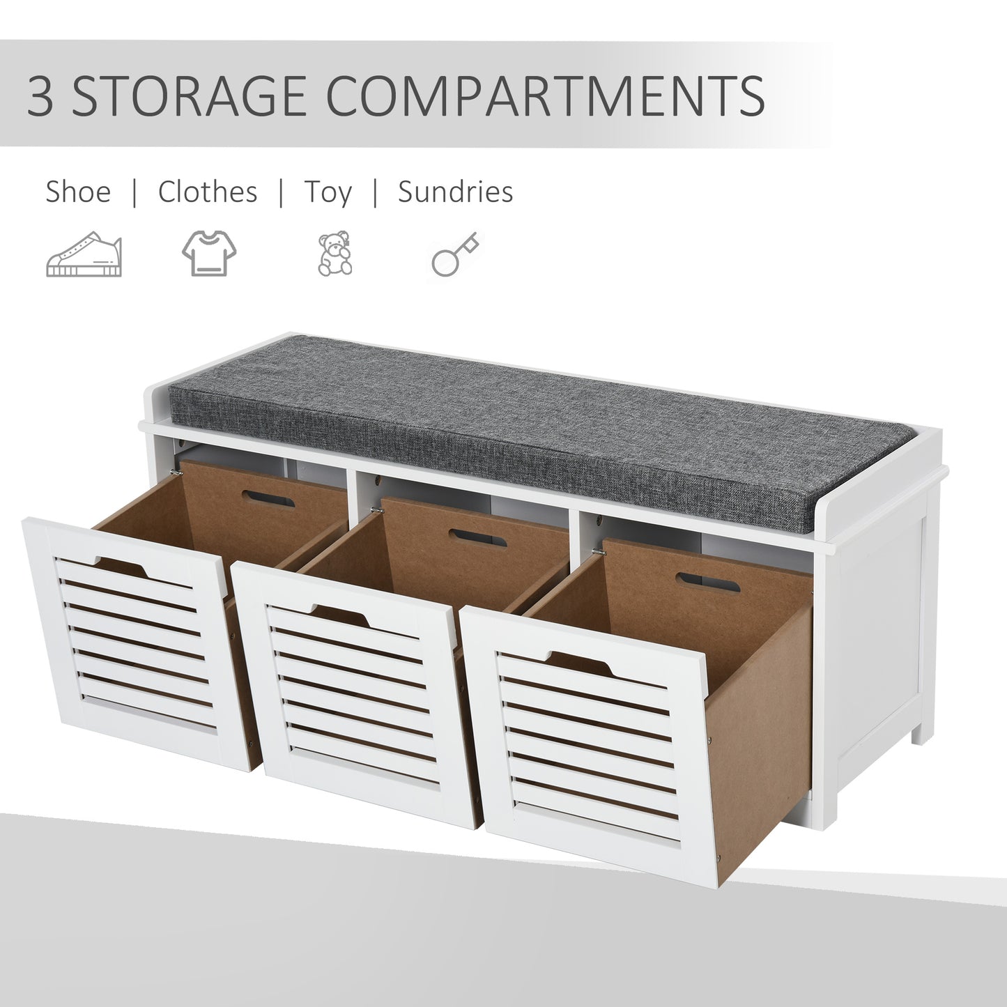 Upholstered Shoe Cabinet Storage Bench with Padded Cushion, with 3 drawer Enough Storage Space Bench Stool for Living Ro