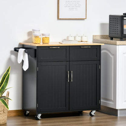 Rolling Kitchen Island, Kitchen Cart on Wheels with 2 Storage Drawers, 2 Door Cabinets and Towel Rack for Dining Room (B