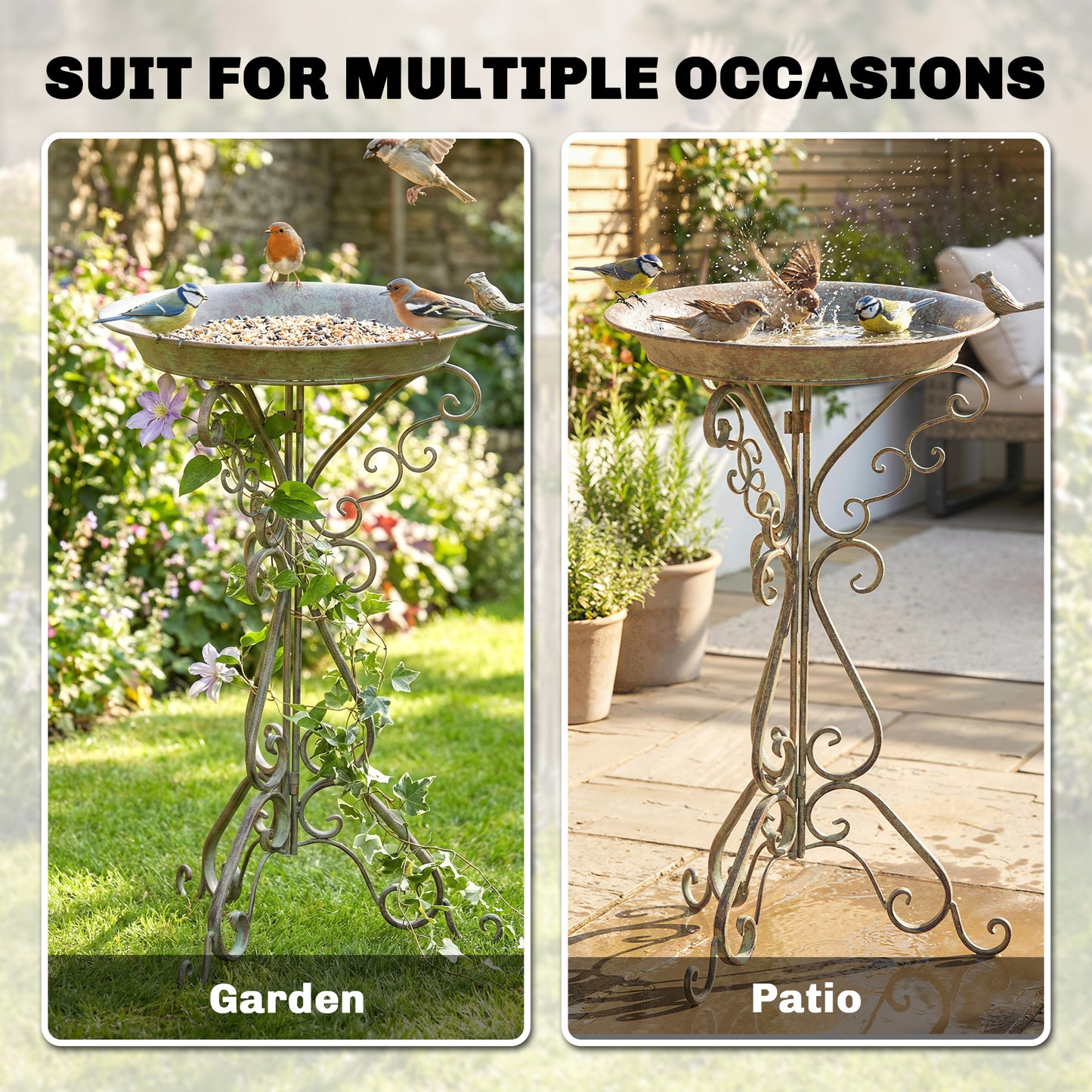30" Tall Bird Bath with Bird Statue and Decorative Stand, Freestanding Vintage Garden BirdBath Bowl Pedestal