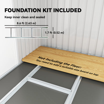 9' x 4' Garden Tool Shed Metal Storage Shed Outdoor Equipment Tool Box with Foundation Kit, Ventilation & Doors, Dark Gr