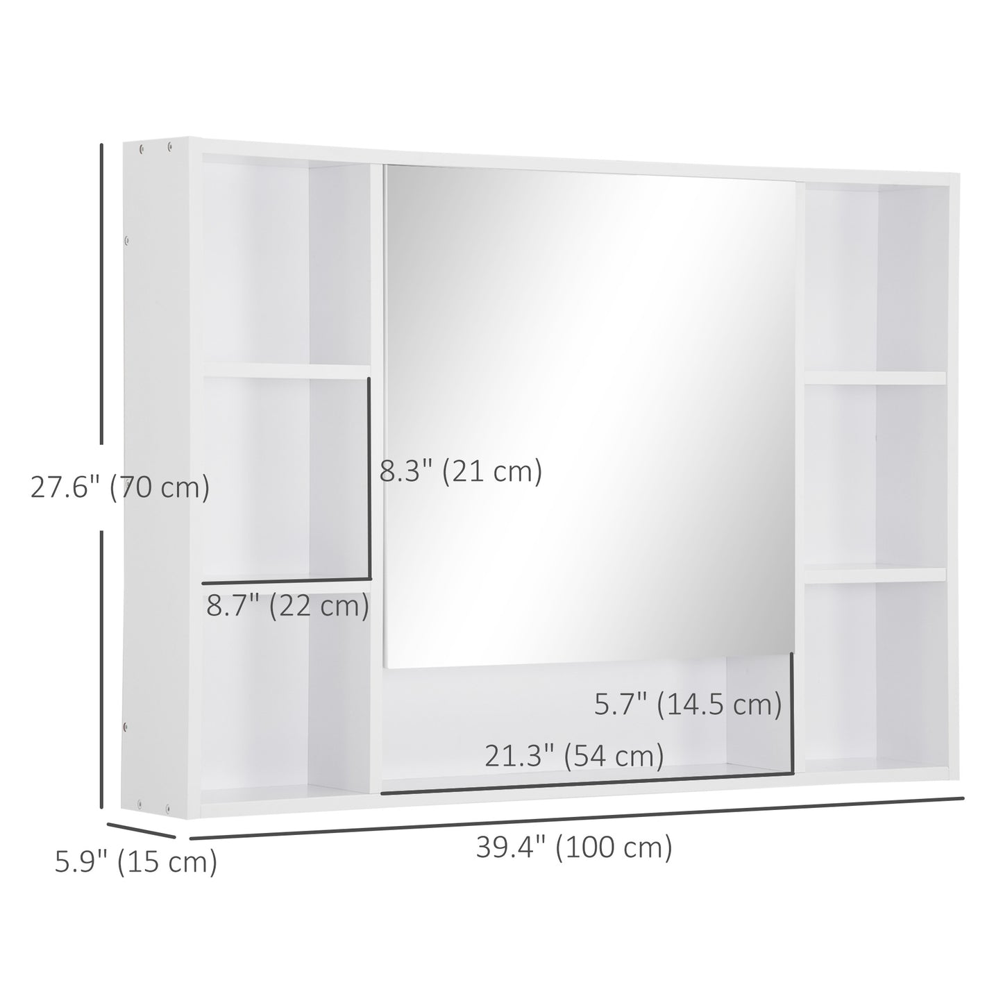 Wall Mounted Medicine Cabinet, 39.25"W x 27.5"H Bathroom Mirror Cabinet with Single Mirrored Door, Shelves and Storage C