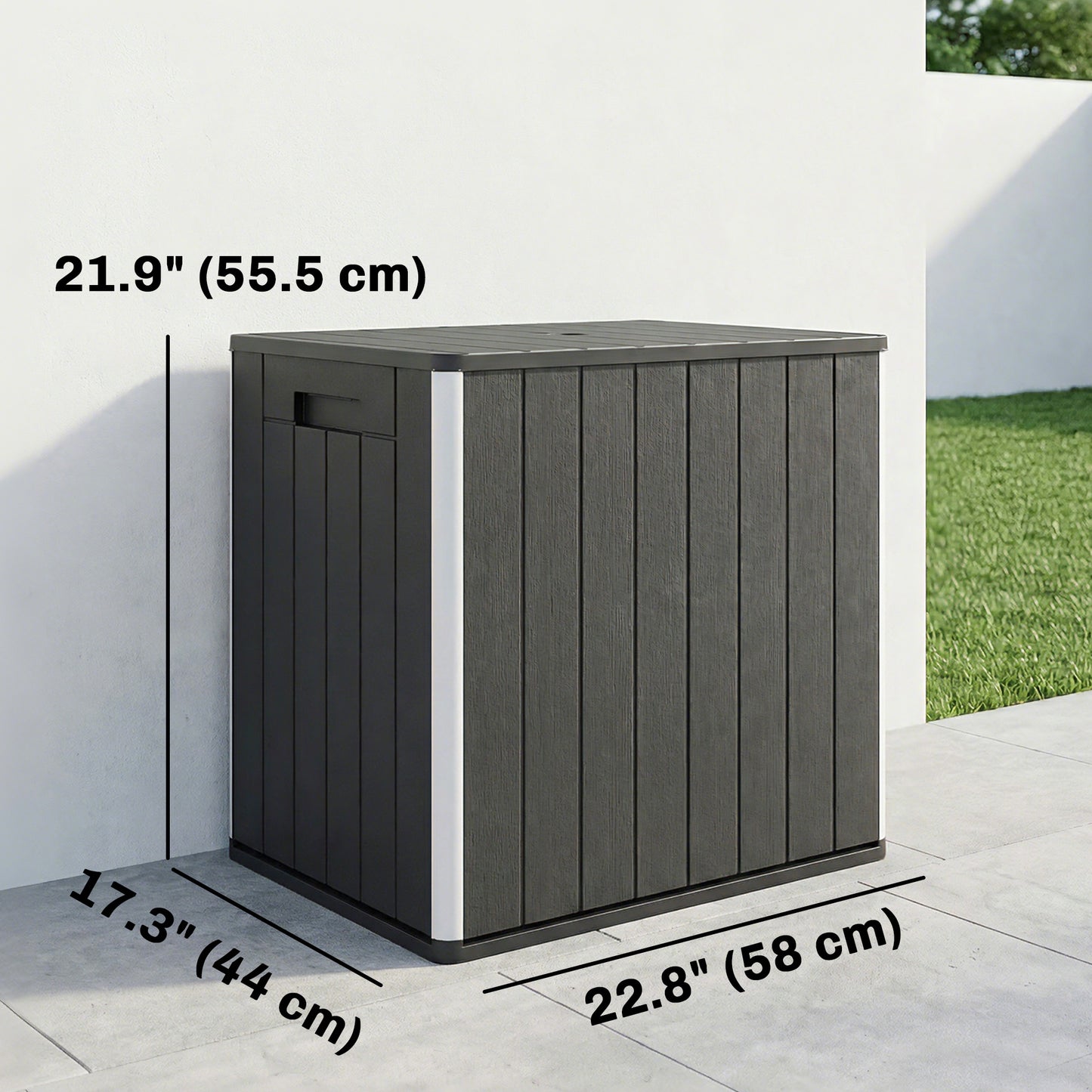 30 Gallon Storage Box, Outdoor Side Table with Umbrella Holder, Black