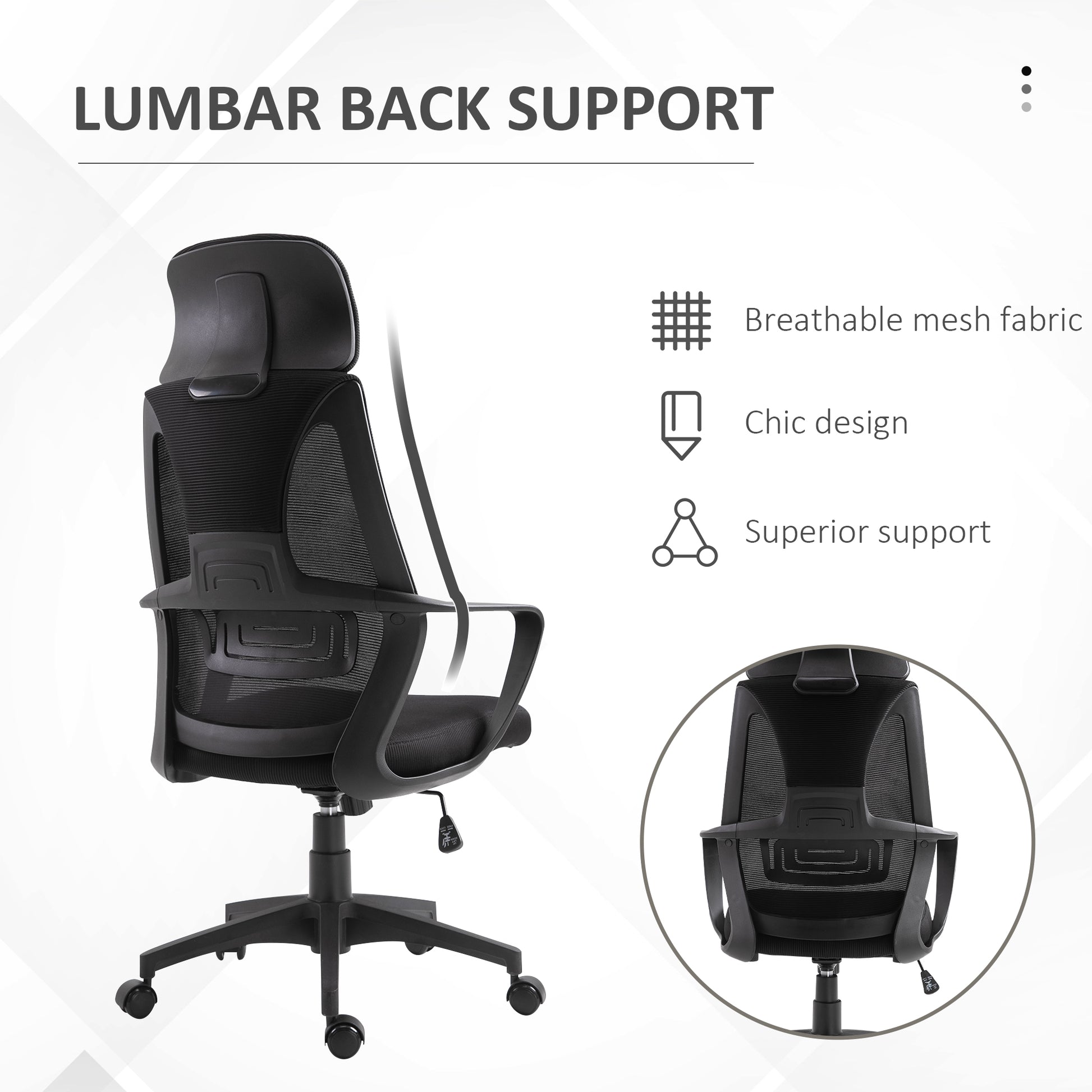 Mesh Office Chair with Up&Down Headrest, Ergonomic Computer Desk Chair with Adjustable Tilt Angle, Height Adjustable Swi