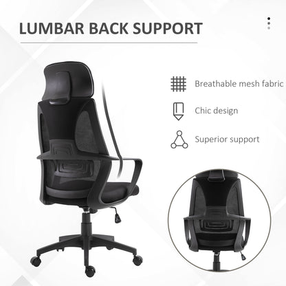 Mesh Office Chair with Up&Down Headrest, Ergonomic Computer Desk Chair with Adjustable Tilt Angle, Height Adjustable Swi