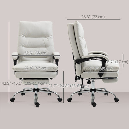 Executive Office Chair with 6-Point Massag, Microfibre Reclining Computer Chair with Footrest, Cream White